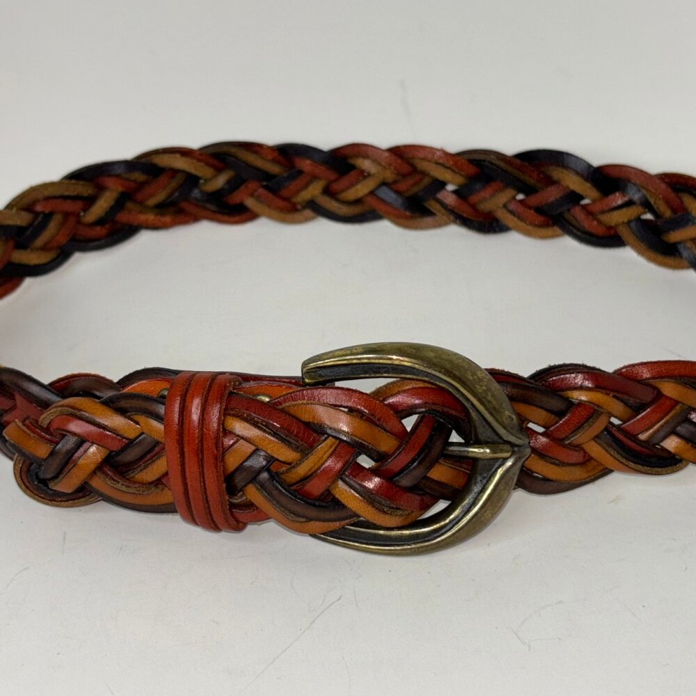 Vintage Braided Multicolor Women's Leather Belt Size S Made in Italy Hippie Boho - Picture 2 of 12